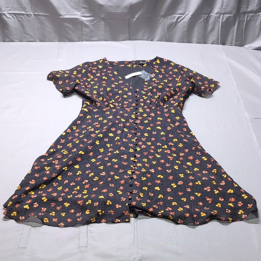 Madewell Womens Silk Button Front Swing Dress  In Feline Floral‎ Black Size 4